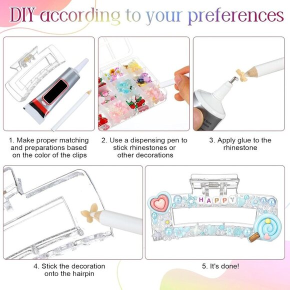 DIY Hair Clip Kit Acrylic Rhinestones Pearls Clips for Craft Party Supplies